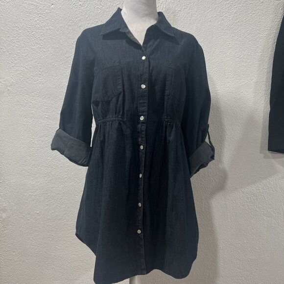 Style & Co Womens Size 12 Cotton Utility Shirt Dress Blue Pockets Button Down - Picture 1 of 14